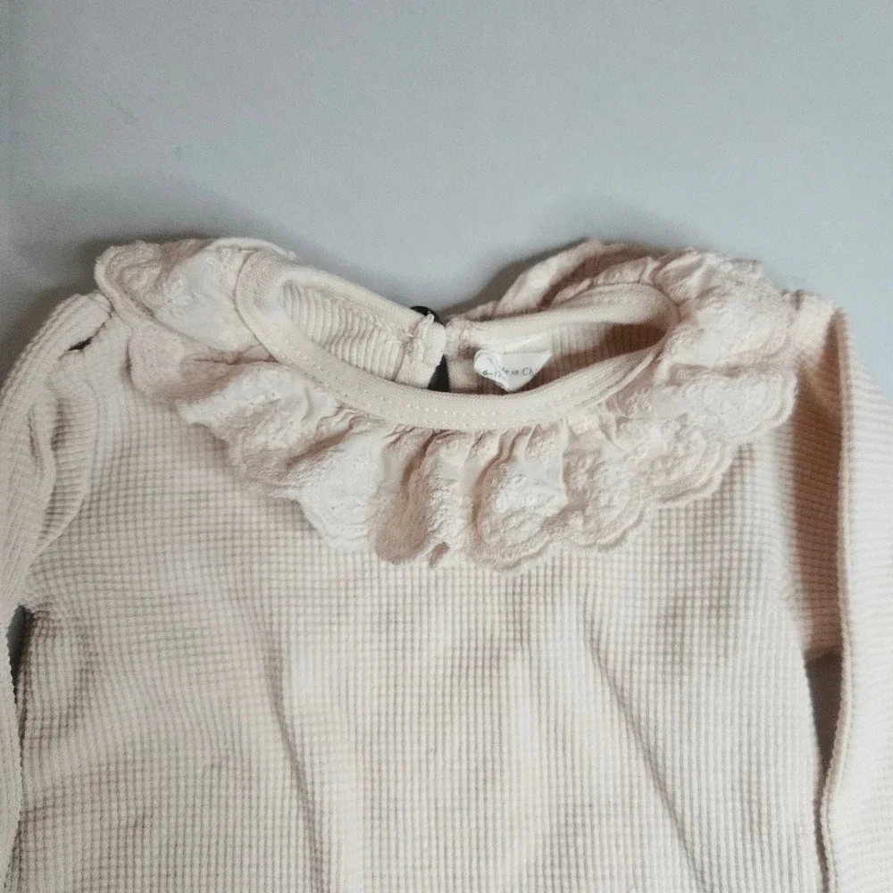 Quincy Mae Baby Organic Cotton Waffle Knit Ruffle Collar Bodysuit‎ Set 6-12M 2pk
